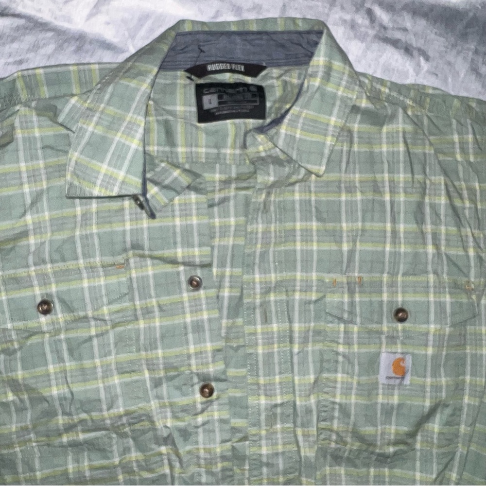 Carhartt Rugged Flex Olive Plaid Short Sleeve Button-Up Shirt - Picture 5 of 11